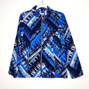Zenergy by Chico's Athleisure Zip Jacket Blue Abstract Print Size 1 M